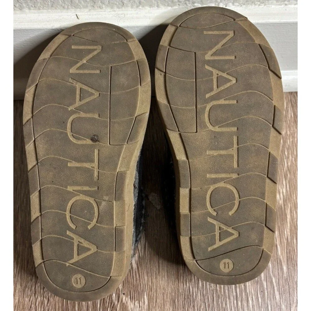 Nautica Girls Size 11 Black SlipOn Cozy Fleece Lined Mule Slipper Shoes